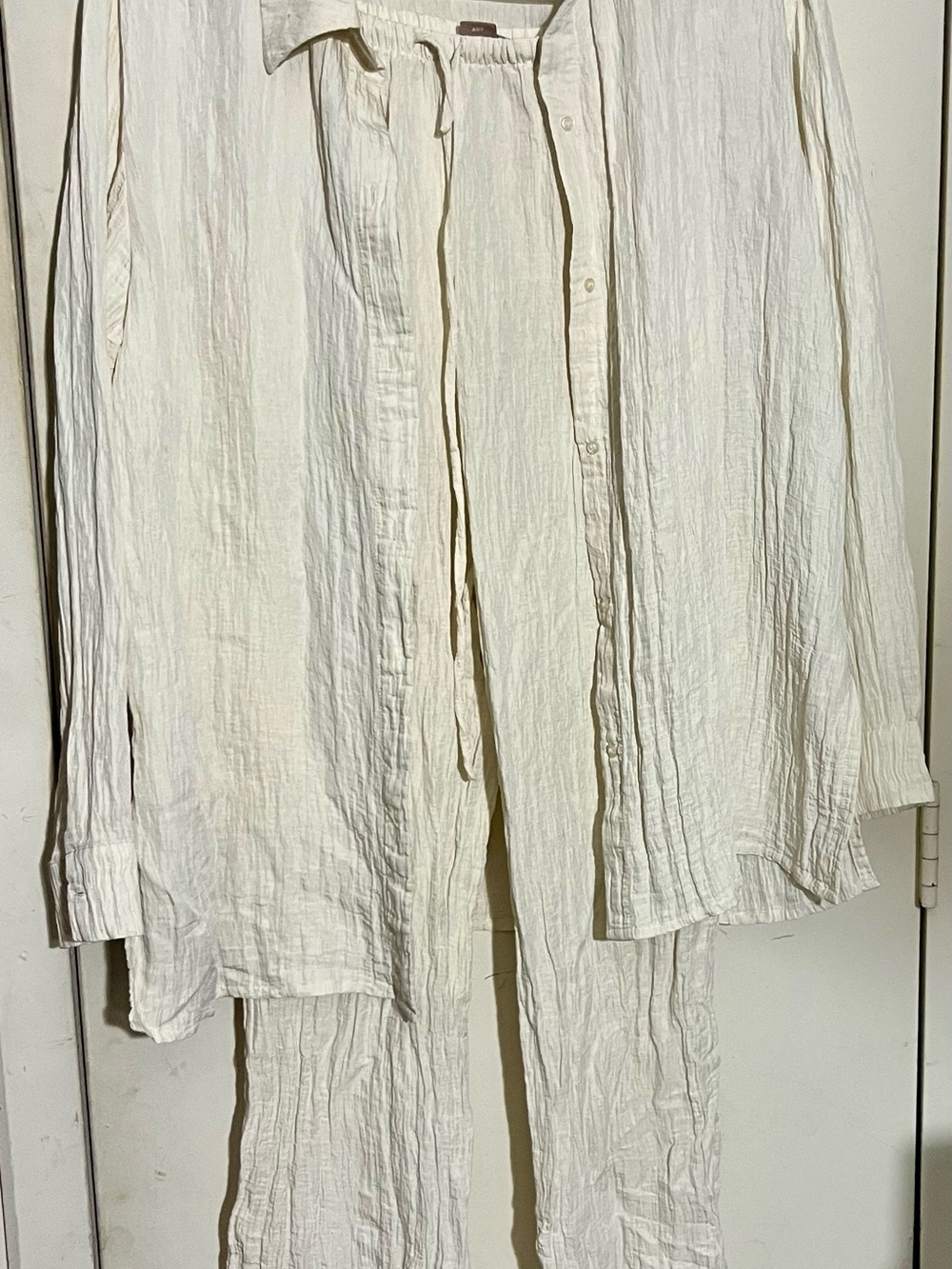 H&M White Button-Up Top and Matching Pants Set